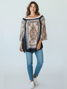 Soft Surroundings Off Shoulder Paisley Blouse Purple Size Large